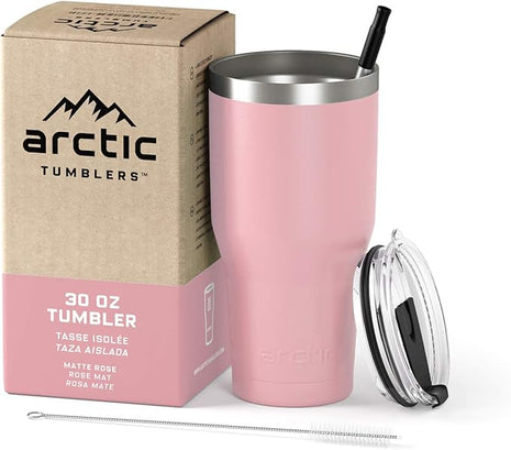 Arctic Tumblers | 30 oz Rose Pink Insulated Tumbler with Straw & Cleaner - Retains Temperature up to 24hrs - Non-Spill Splash Proof Lid, Double Wall Vacuum Technology, BPA Free & Built to Last