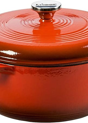 Lodge 7.5 Quart Enameled Cast Iron Dutch Oven with Lid – Dual Handles – Oven Safe up to 500° F or on Stovetop - Use to Marinate, Cook, Bake, Refrigerate and Serve – Poppy