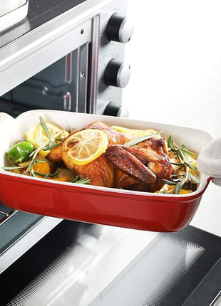 Sweejar Baking Pans Set, Ceramic 9x13 Baking Dish with Handle, Rectangular Casserole Dishes for Oven, Bakeware Sets of 3, Durable Lasagna Pan Deep for Kitchen, Banquet, Wedding Gift(Red)