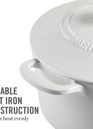 MARTHA STEWART Gatwick 7-Quart Enamel Cast Iron Dutch Oven Pot with Lid – Matte White – Durable Heavy-Duty Dutch Oven for Slow Cooking, Braising & Baking