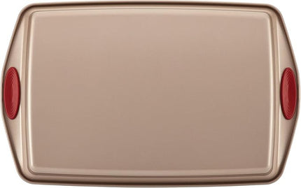 Rachael Ray Cucina Nonstick Bakeware Set Baking Cookie Sheets Cake Muffin Bread Pan, 10 Piece, Latte Brown with Cranberry Red Grips