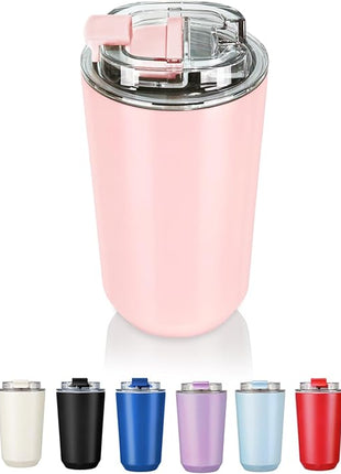 Puraville Insulated Tumblers with Lid, 14 oz Travel Coffee Mug Stainless Steel Vacuum Cup, Leak Proof Reusable Double Walled Coffee Tumbler for Iced and Hot Drinks, Pink