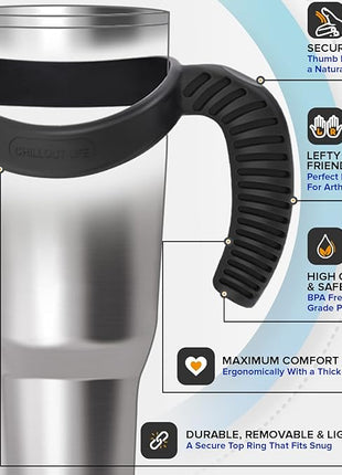 CHILLOUT LIFE Stainless Steel Travel Mug with Handle 40 oz – 6 Piece Set. Tumbler with Handle, Straw, Cleaning Brush & 2 Lids. Double Wall Insulated Large Coffee Mug Bundle - Mermaid Sparkle