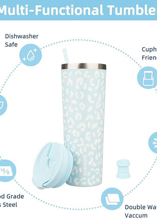 BJPKPK 30oz Tumbler With lid And Straw Stainless Steel Travel Coffee Mug Insulated Tumblers Cups,Light Blue Leopard