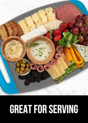 GORILLA GRIP BPA-Free Reversible Kitchen Cutting Board Set of 3, US Designed, Nonporous, Juice Grooves Catch Liquid, Slip Resistant Border, Dishwasher Safe, Durable Food Chopping Boards, Aqua Gray