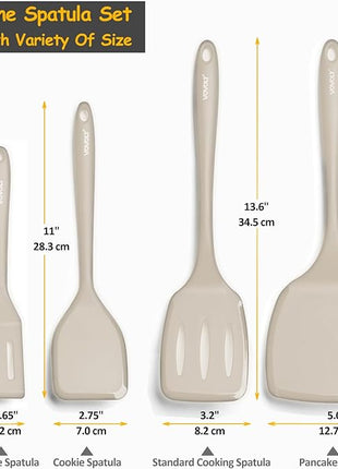 Silicone Spatula Set, 600°F Heat Resistant Silicone Spatula Turner Flipper for Cooking, Non Stick and Non Scratch Kitchen Utensils for Eggs & Pancakes, 4 Pack,Khaki