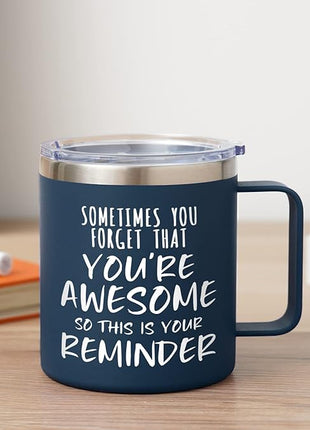 NOWWISH Inspirational Coffee Mug for Men, 14oz Vacuum Insulated Stainless Steel Cup, You Are Awesome Gift for Husband, Boyfriend, Dad - Navy Blue