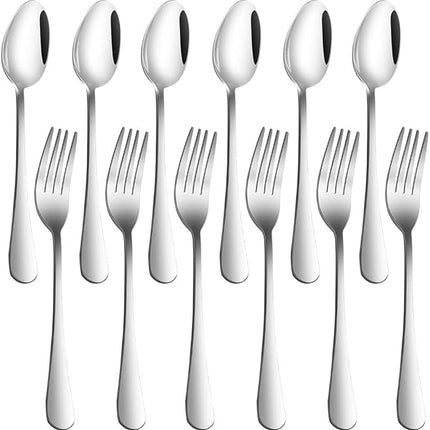 Set of 12, Stainless Steel Dinner Forks and Spoons, findTop Heavy-duty Forks (8 Inch) and Spoons (7 Inch) Cutlery Set