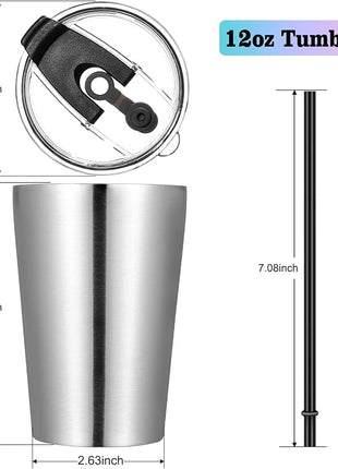 VEGOND 12oz Tumbler Stainless Steel Tumbler bulk Vacuum Insulated Double Wall Travel Tumbler with Lid and Straw Reusable Tumbler, Stainless 1 Pack