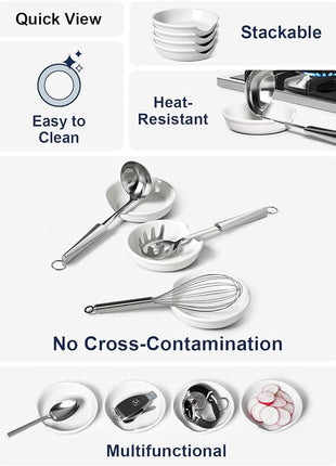 LE TAUCI Ceramic Spoon Rest for Stove Top, 4.8 Inch Spoon Holder for Kitchen Counter, Kitchen Gadgets, Coffee Spoon Cradle, Home Accessories for Utensils, Set of 4, White