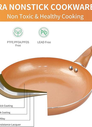 Pots and Pans Set Ultra Nonstick, Pre-Installed 11pcs Cookware Set Copper with Ceramic Coating, Stay cool handle & Nylon Kitchen Utensils, Gas/Induction Compatible, 100% PFOA Free