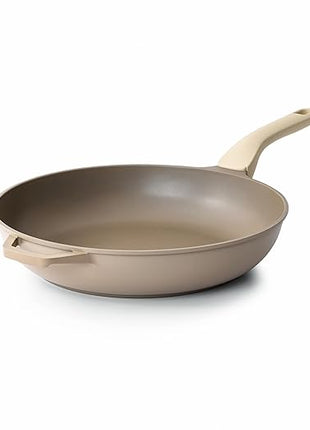 PRICUSIS Nonstick Frying Pan, 8/10/12 Inch Skillet with Stay Cool Handle, Stain/Scratch/Crack Proof, Induction Compatible & Oven Safe, Dishwasher Safe, PTFE & PFOA Free (12-Inch, Natural Linen)