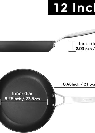 MsMk Nonstick Frying Pan, 12 InchTitanium and Diamond Non Stick Pan, Sturdy and Durable Skillet Nonstick, for Various Stove Type, Dishwasher Safe For Home Use