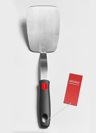 Stainless Steel Spatula, Solid Metal Turner for Kitchen Use, VOVOLY Heavy Duty Cooking Spatula, Wide Blade with Beveled Edge, Heat Resistant Silicone Handle, Dishwasher Safe