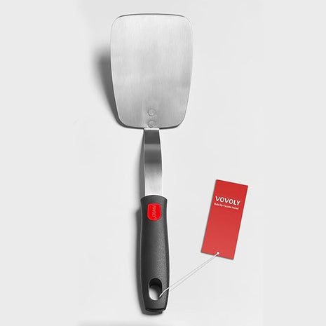 Stainless Steel Spatula, Solid Metal Turner for Kitchen Use, VOVOLY Heavy Duty Cooking Spatula, Wide Blade with Beveled Edge, Heat Resistant Silicone Handle, Dishwasher Safe