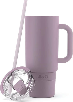 Ello Port 40oz Tumbler with Carry Loop & Integrated Handle, Vacuum Insulated Stainless Steel Reusable Water Bottle, Travel Mug with Leak Proof Lid and Straw, Perfect for Iced Coffee and Tea, Mauve