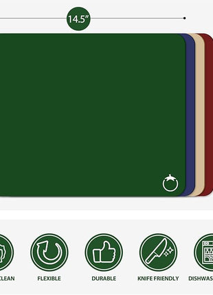 WK Plastic Flexible Cutting Boards for Kitchen Set of 4, Colored Cutting Board Mats with Food Icons, Non-Slip Cutting Mats, BPA Free, Dishwasher Safe