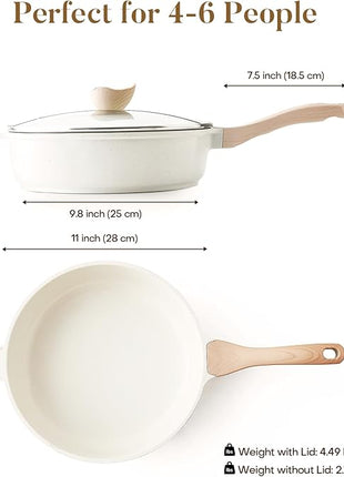 Kordisen Nonstick Ceramic Deep Frying Pan, 11 Inch Non Toxic Skillet with Lid, Healthy Jumbo Cooker, Saute Pan for Cooking, Induction Cookware, PFOA & PFAS Free (Cream)