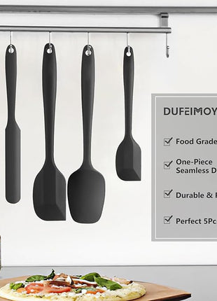 Silicone Spatula Set of 5, Rubber Spatulas Silicone Heat Resistant, Black Kitchen Spatula Set Dishwasher Safe for Nonstick Cookware Baking Cooking