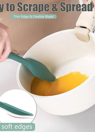 Silicone Spatula, 4-Pack Silicone Set Heat Resistant for Non Stick,Food Grade Cookware with Stainless Steel for Mixing,Cooking,Baking,Flipping,Spreading,Lifting,Serving,BPA Free,Dishwasher Safe(Green)