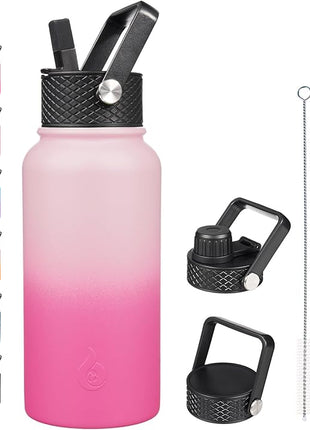 BJPKPK Insulated Water Bottles with Straw Lid, 27oz Stainless Steel Water Bottle with 3 Lids, Leak Proof BPA Free Metal Thermo, Mugs, Tumblers, Keep Cold Hot -Cherry