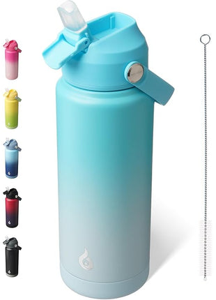 BJPKPK Water Bottle with Straw Lid, 24oz Vacuum Insulated Water Bottles, Metal Stainless Steel Thermo for Sports, Travel, BPA Free Leak Proof Thermo, Cups, Flasks, Tumblers,Sea Salt