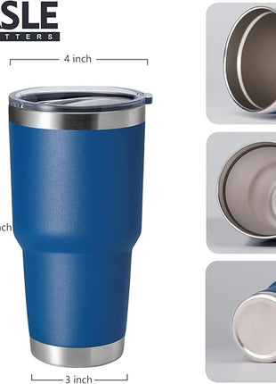 HASLE OUTFITTERS 30oz Stainless Steel Tumbler, Double Wall Vacuum Insulated Travel Mug Tumbler, Durable Insulated Coffee Mug, Gift Box Set (Dark Blue, 4)