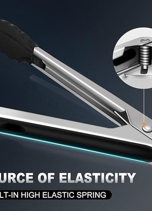 17 & 12 Inch Extra Long Kitchen Tongs with Silicone Tips, Heat Resistant 600 Degrees Silicone Tong, Stainless Steel Tongs for Cooking, Food, Bbq, Grilling, Barbecue, Dishwasher 2 Pack