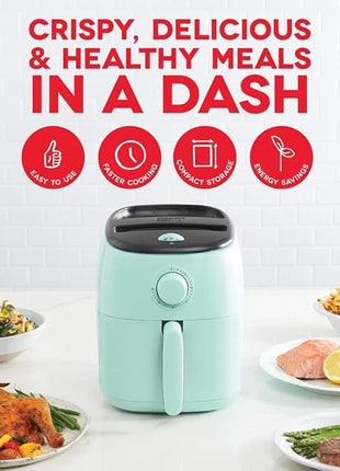 DASH Tasti-Crisp™ Electric Air Fryer Oven, 2.6 Qt., Aqua – Compact Air Fryer for Healthier Food in Minutes, Ideal for Small Spaces - Auto Shut Off, Analog, 1000-Watt