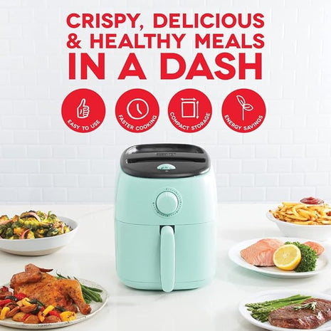 DASH Tasti-Crisp™ Electric Air Fryer Oven, 2.6 Qt., Aqua – Compact Air Fryer for Healthier Food in Minutes, Ideal for Small Spaces - Auto Shut Off, Analog, 1000-Watt