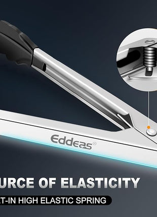 Kitchen Tongs with Silicone Tips, Heat Resistant 600 Degrees All Metal handle Locking Tongs For Cooking with Rubber Tips, Heavy Duty Stainless steel Food Tongs, Set of 3-7" 9" & 12" Black