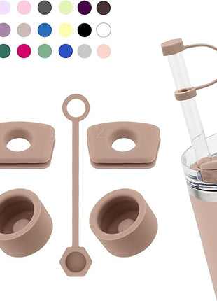 Silicone Spill Stopper Set Compatible with Stanley Cup 2.0 30oz & 40oz with Straw Cover (Set of 2, Almond Rose)