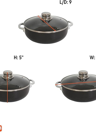 IMUSA 3.2qt Charcoal Aluminum Nonstick Caldero with Glass Lid, Black