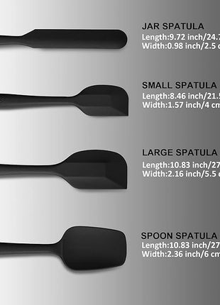 4 Piece Silicone Spatula Set, Flexible Heat Resistant Non-scratch Baking Cooking Rubber Spatulas with Stainless Steel Core, Black