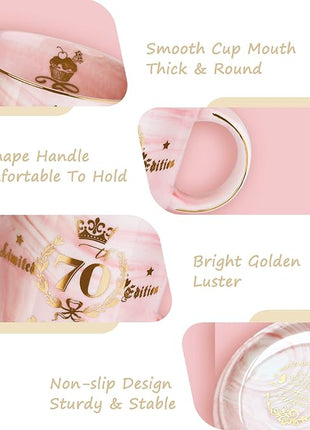 70th Birthday Gifts for Women - Aged to Perfection Coffee Mug - Unique Birthday Present for Grandma Mum Wife Girl Friend Sister - Pink Marble Mug for Coffee Lovers 14Oz Tea Cup Gift Boxed