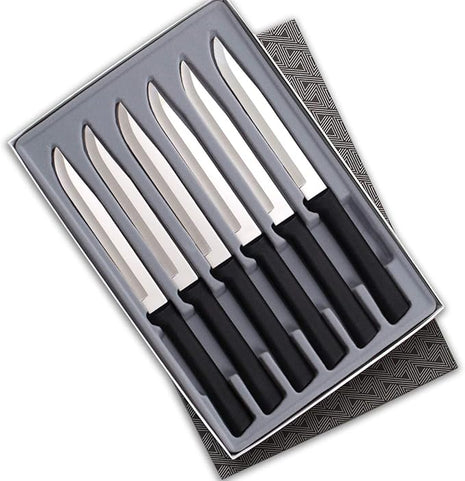 RADA Cutlery 6-Piece Utility/Steak Knife Gift Set (G206), Stainless Steel Hollow Ground Blades, Made in USA, Black Handles