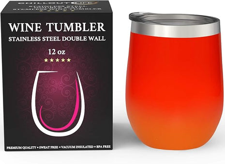 CHILLOUT LIFE 12 oz Stainless Steel Wine Tumbler with Lid - Double Wall Vacuum Insulated Wine Cup Glass Keeping Cold & Hot for Coffee, Champagne, Cocktails, Ice Cream - Red Fire