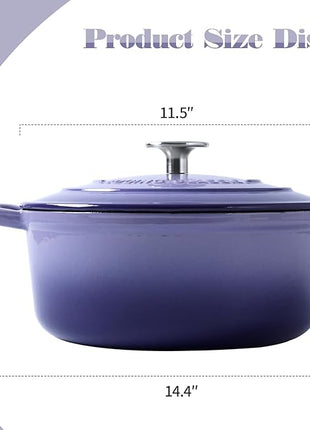 Enameled Cast Iron Covered Dutch Oven with Dual Handle, Dutch Ovens with Lid for Bread Baking, Safe to 500 degrees, 3.5 Quart, Purple