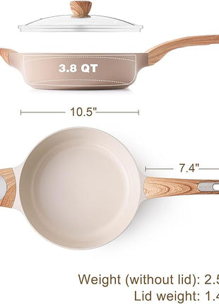 SENSARTE Ceramic Nonstick Frying Pan Skillet with Lid, 10.5 Inch Deep Frying Pan, 3.8 Qt Saute Pan, Induction Pan, Healthy Non Toxic Cooking Pan with Helper Handle, PFOA PFAS PTFE Free