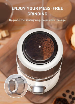 SHARDOR Electric Super Silent Blade Coffee Grinder, Timed Grind Control Rotary Knob, Adjustable Coarse to Fine for Coffee Beans, Spices & Herbs, with 1 Removable Stainless Steel Bowl, Cream
