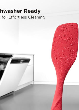 Kitchen Mama WaltzGrip Platinum Silicone Scraping Spatula: Heat Resistant, Seamless, Non Stick for Frying Pan Cookware, Safe, Flexible Bowl Scraper - Ideal for Mixing, Baking, Stirring (Red)