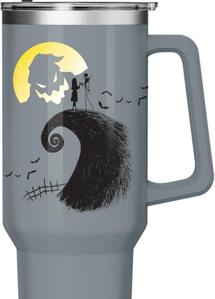 Silver Buffalo Disney Nightmare Before Christmas Featuring Oogie Boogie, Jack Skellington, and Sally Stainless Steel Tumbler with Handle and Straw, Fits in Standard Cup Holder, 40 Ounces (Pack of 12)