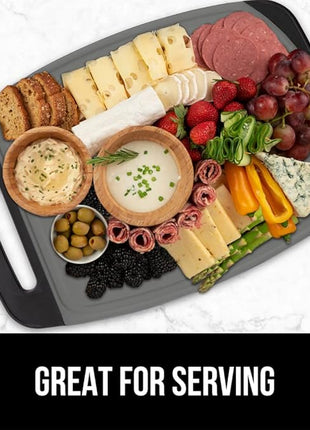 GORILLA GRIP BPA-Free Reversible Kitchen Cutting Board Set of 3, US Designed, Nonporous, Juice Grooves Catch Liquid, Slip Resistant Border, Dishwasher Safe, Durable Food Chopping Boards, Black Gray