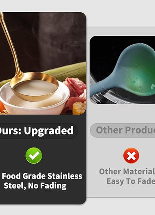 Newness Soup Ladle, [Rustproof, Heat Resistance, Integral Forming] Durable 304 Stainless Steel Soup Spoon with Vacuum Ergonomic Round Handle, Cooking Spoon for Kitchen, 13.7 Inches, Gold