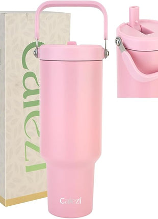 40 oz Tumbler with Handle and Straw, Vacuum Insulated Tumblers with Flip Straw and Top Handle, Reusable Insulated Cup for Home, Outdoors, Leakproof, Fits in Cup Holder, Cold for 30 Hours