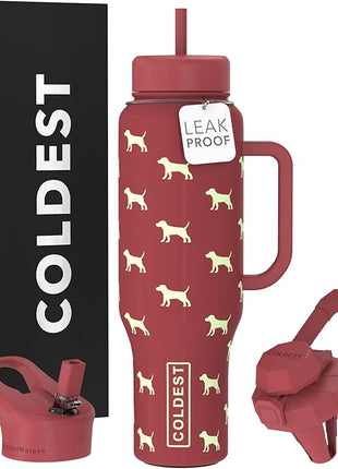 Coldest Tumbler with Handle and Straw - 100% Leak Proof Insulated Tumbler with Lid and Straw (3 Lids) - Stainless Steel Tumblers for Women & Men - Cup Holder Friendly Base, 46 oz (Baby Puppy)