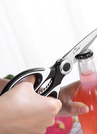 Clear Style Kitchen Shears Stainless Steel Utility Scissors Heavy Duty Multipurpose Kitchen Scissors, Dishwasher Safe, Perfect for Preparing Beef, Chicken, Vegetables, Fish, Black and White (2 Pack)