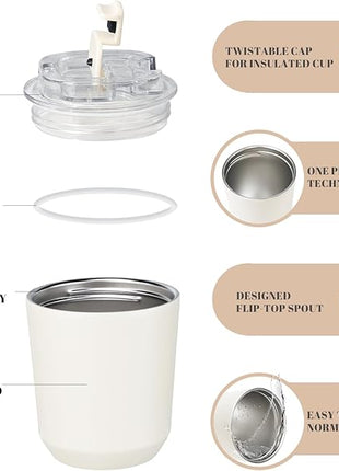 Puraville 2 Pack Insulated Tumblers with Lid, 10 oz Travel Coffee Mug Stainless Steel Vacuum Cup, Leak Proof Double Walled Coffee Tumbler for Iced and Hot Drinks, Peacock Blue and Cream