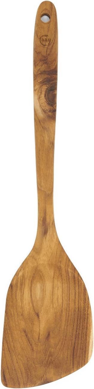 FAAY 13.5” Right-Hand Stir Fry Spatula – Thin Edge Teak Wooden Turner for Wok & Nonstick Pans, Natural Coconut Oil Finish, Handcrafted Wood Tool for Stirring & Flipping