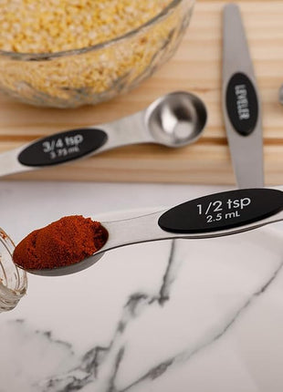 Magnetic Measuring Spoons Set of 6 Stainless Steel Dual Sided Stackable Teaspoon for Measuring Dry and Liquid Ingredients